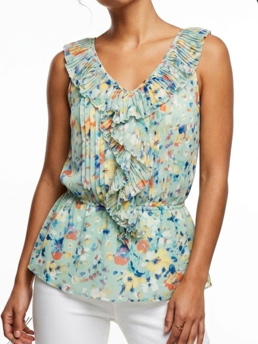LC Lauren Conrad Whimsigoth Fairycore Ruffle Pleated Floral Peplum Blouse XS